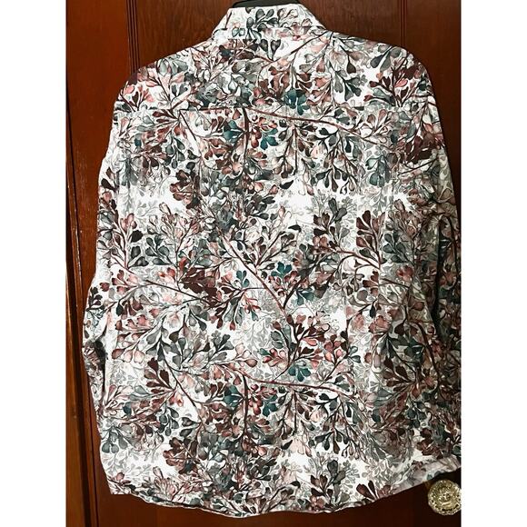 ROBERT GRAHAM GREEN MAROON ON WHITE WATERCOR LEAF SHIRT FLIP CUFFS SIZE M - Picture 3 of 5